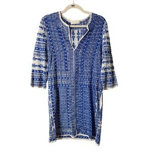 Love Sam White Blue Embroidered Cotton Shift Dress Swim Coverup Sz L